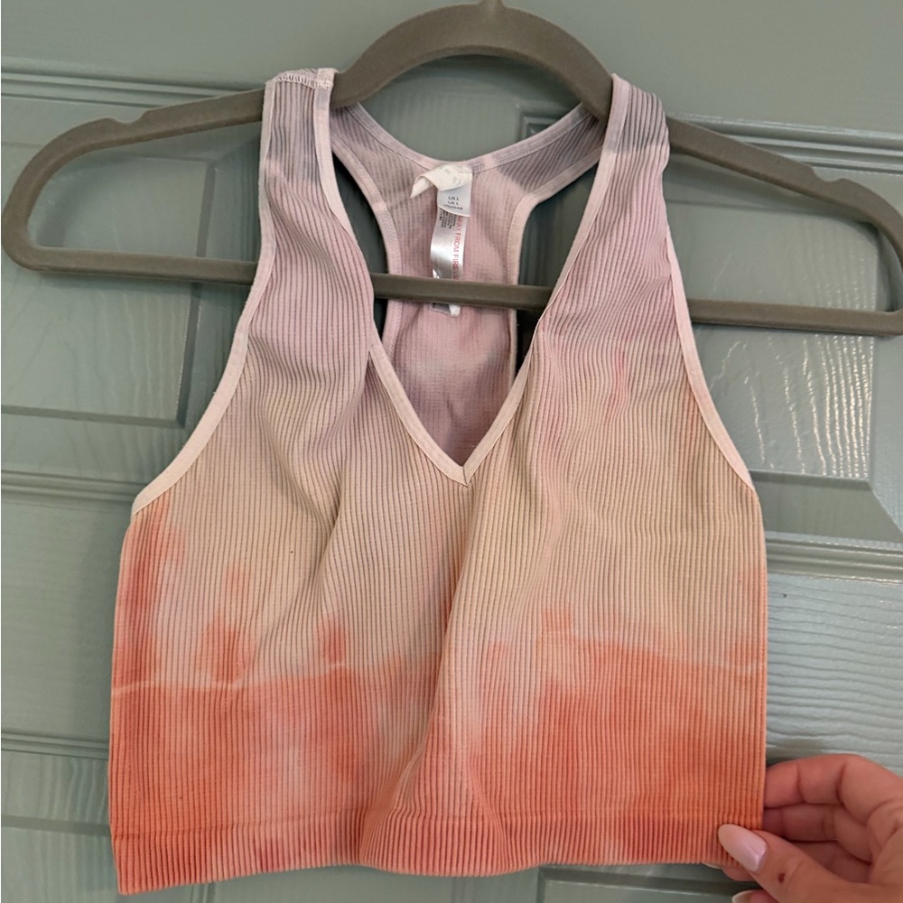 Free People Tie-Dye Ribbed Crop Tank - Pink & Orange